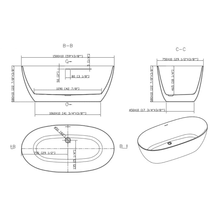 Free Standing Bathtub - PY150-81B