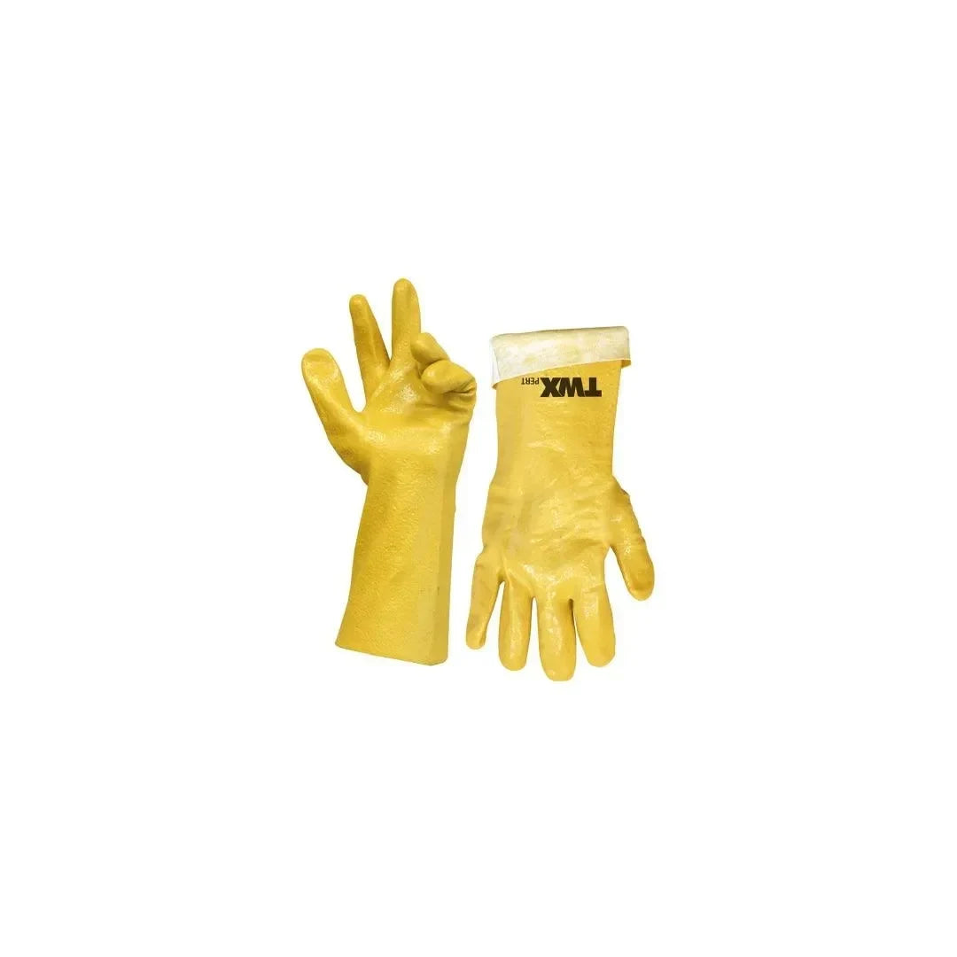 PVC Chemical Gloves Yellow 14in Cotton Flock Lining