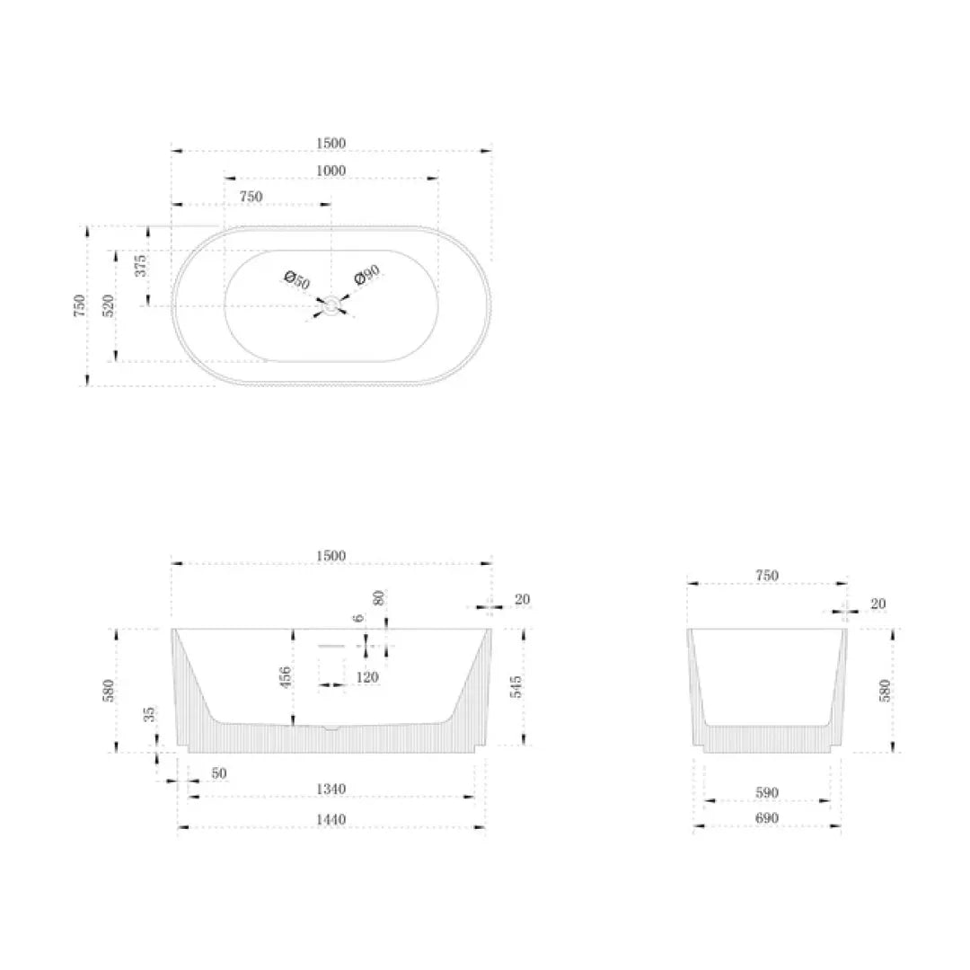 Free Standing Bathtub - ROMAN7681-1500MW
