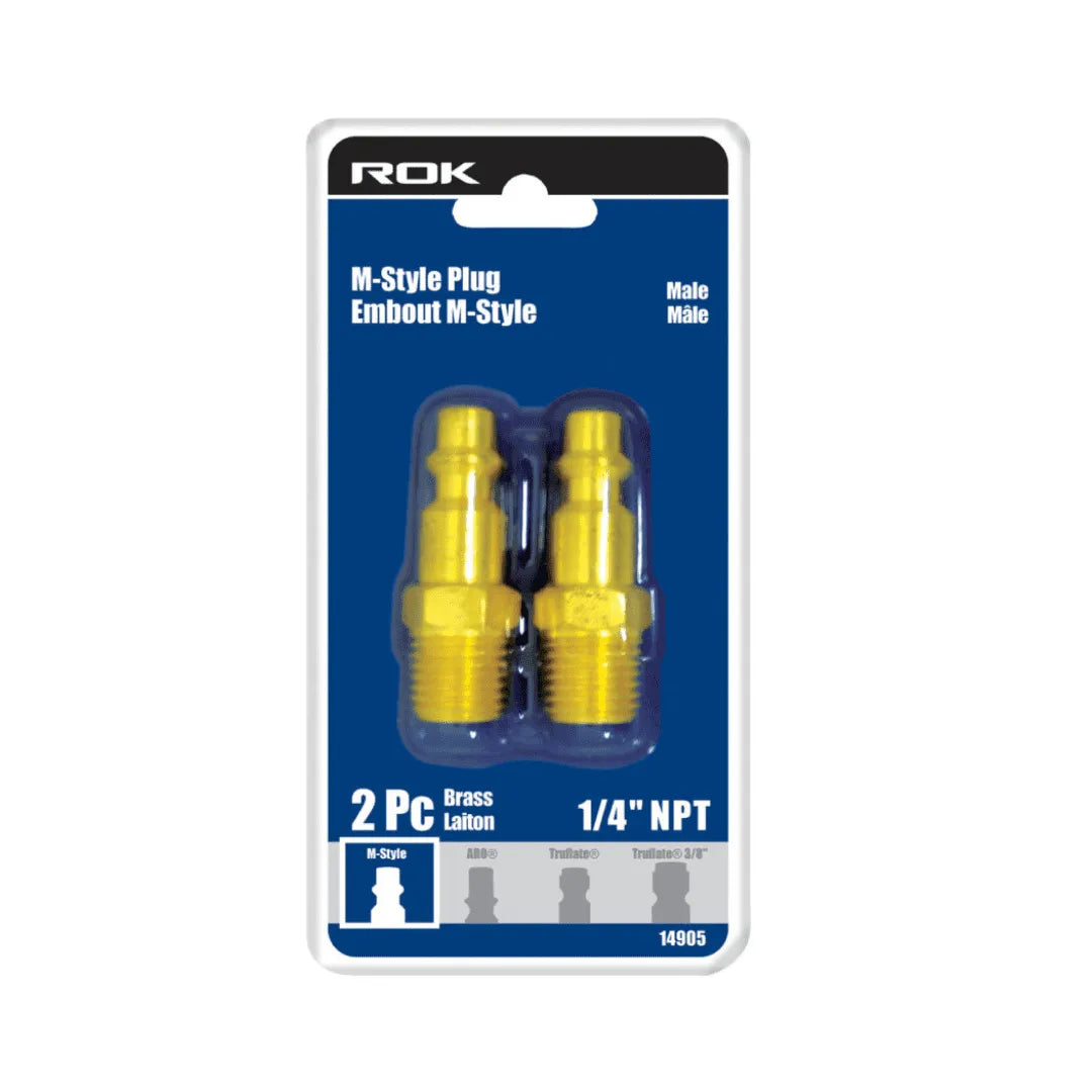 1/4" Male Plug Industrial M-style Brass 2-Pack