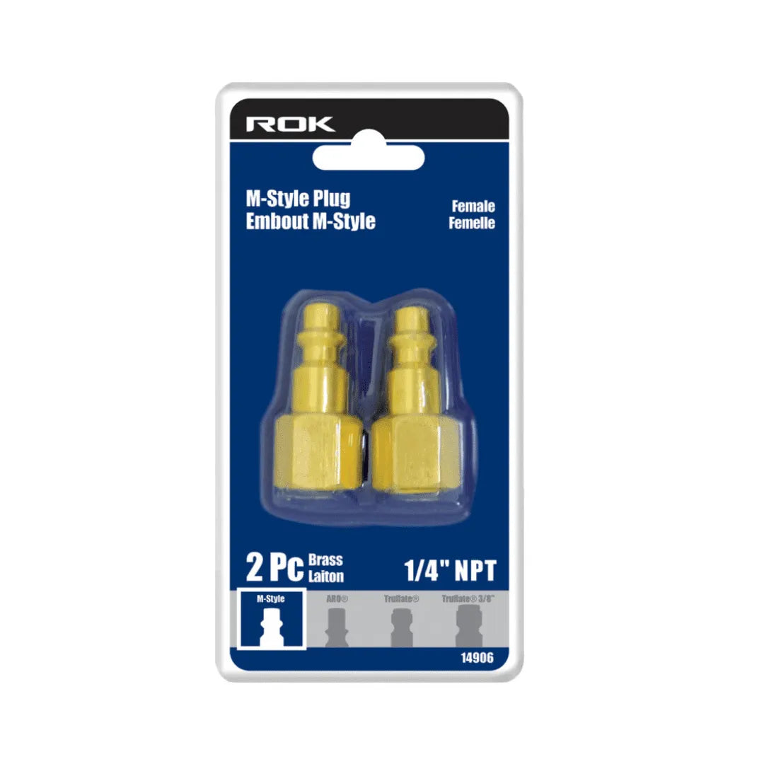 1/4" Female Plug Industrial M-style Brass 2-Pack