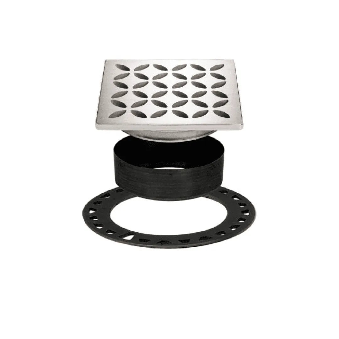 KERDI-DRAIN 4" Metallic Finishes Point Drain With Integrated Bonding Flange Floral