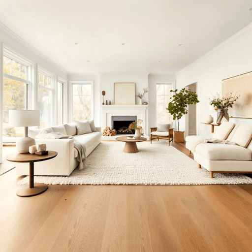 Bright, airy living room with a modern, minimalist aesthetic