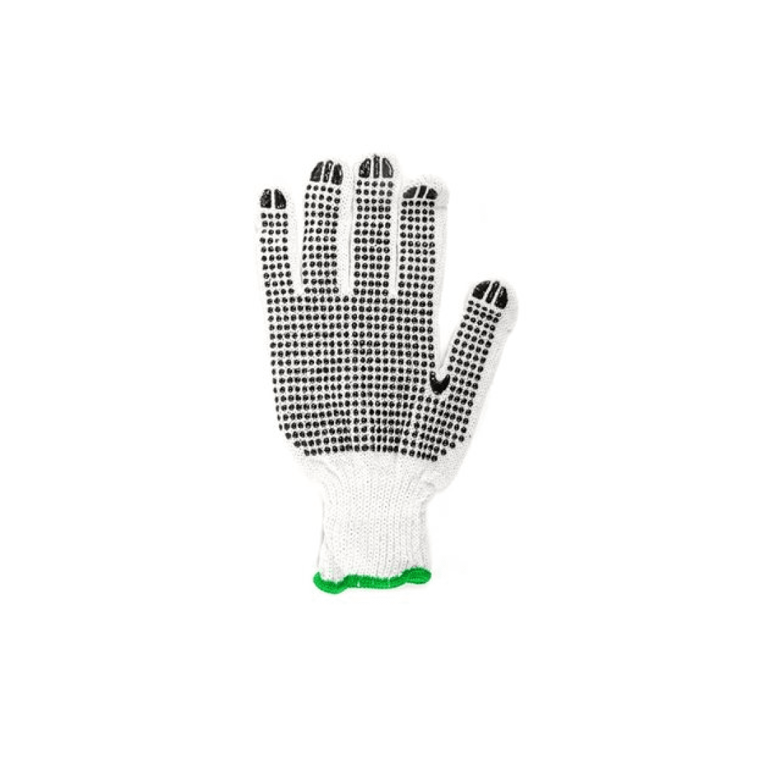 1dz. Knitted Poly/Cotton Gloves White With Black PVC Dots (L)