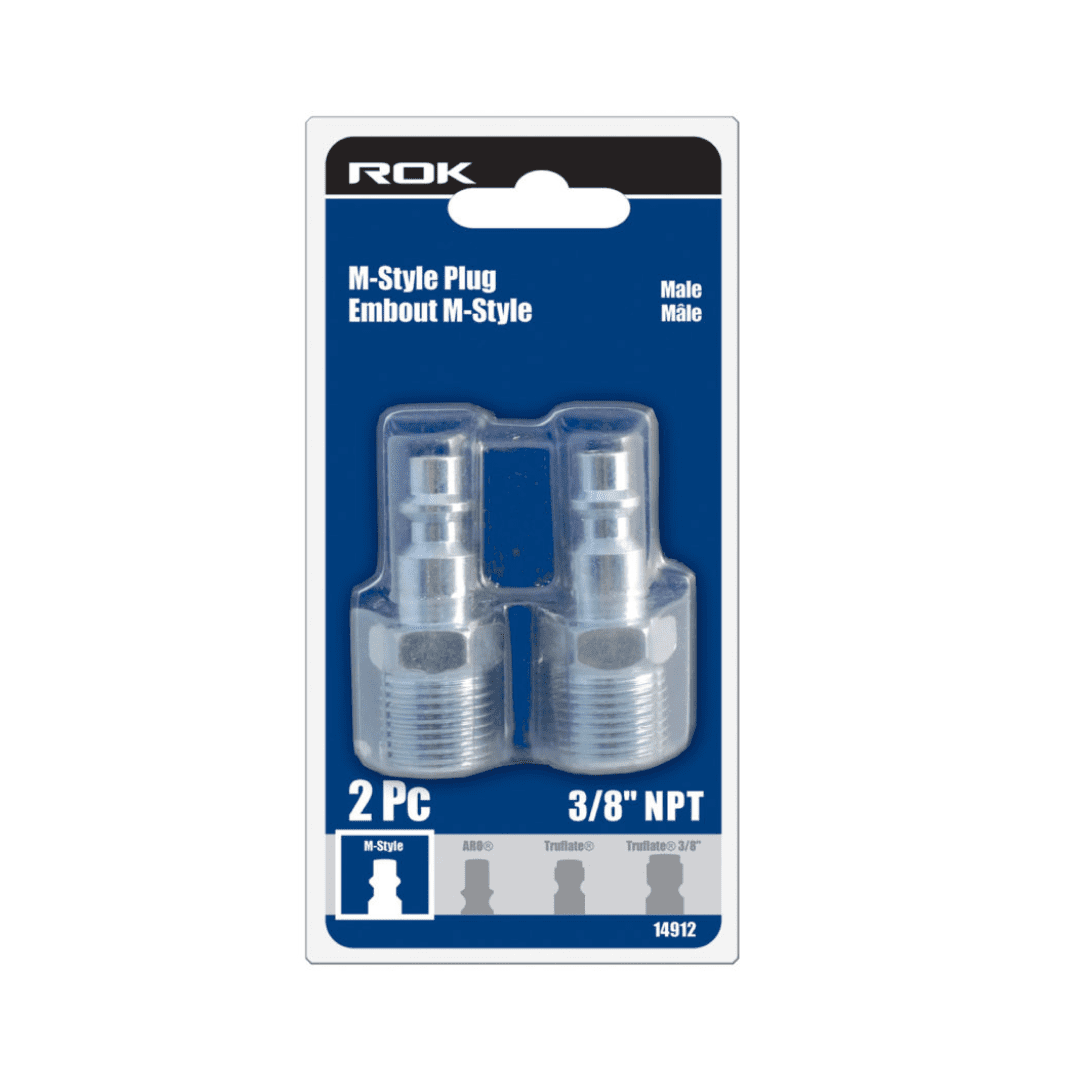 3/8" Male Plug Industrial M-style Steel 2-Pack