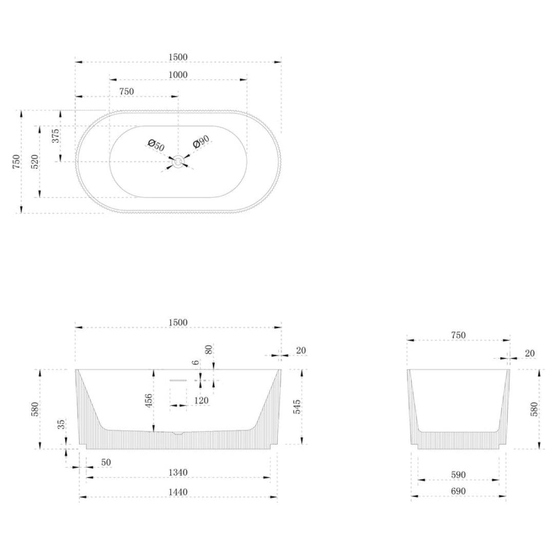 Free Standing Bathtub - ROMAN7681-1700MW