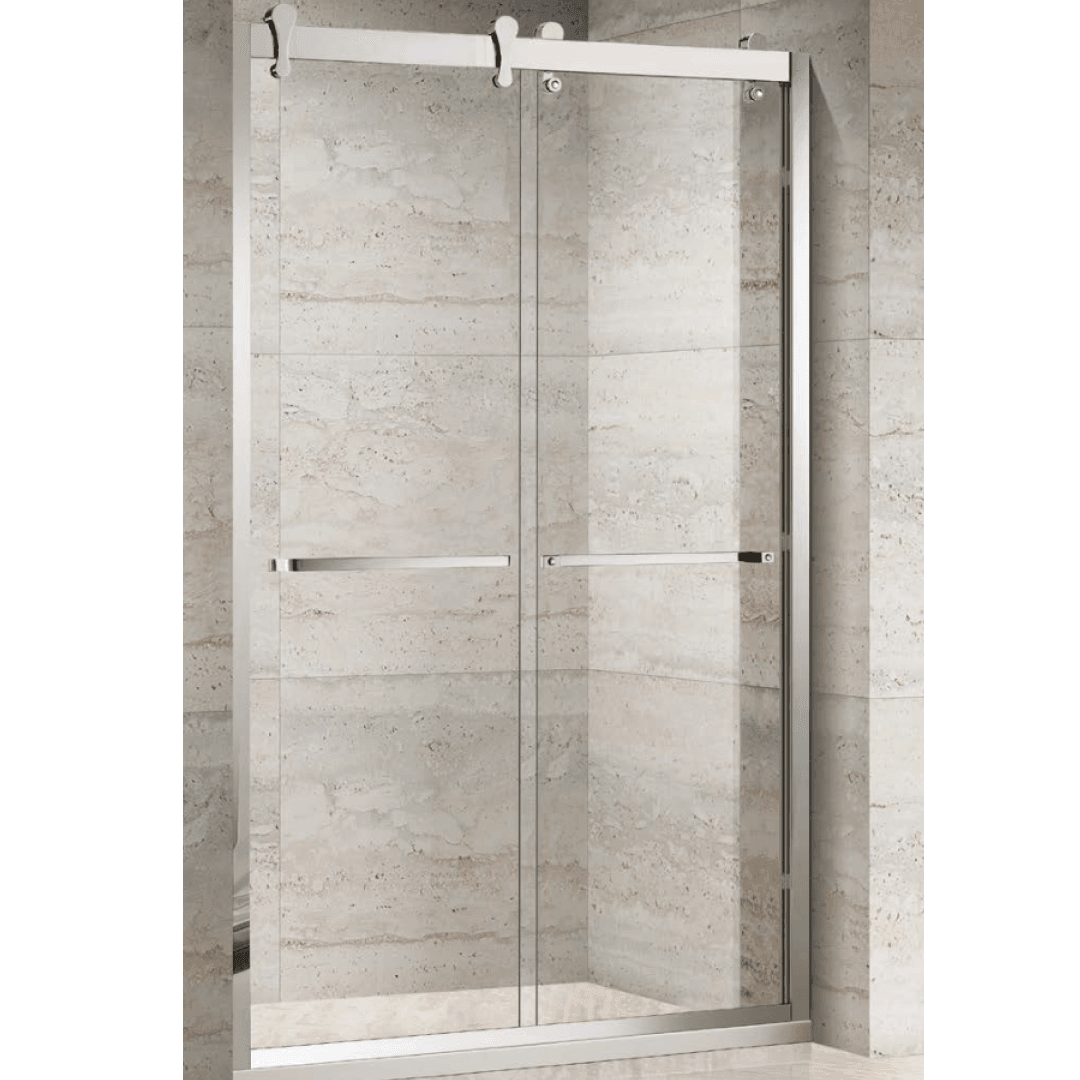 Chrome Stainless Steel Sliding Glass Shower Door - A - Besso Floor & Decor