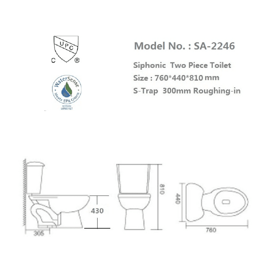 Siphonic Two-Piece Toilet Dual Flush - SA-2246 - Besso Floor & Decor