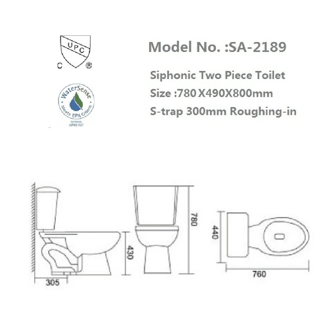 Siphonic Two-Piece Toilet - SA-2189 - Besso Floor & Decor