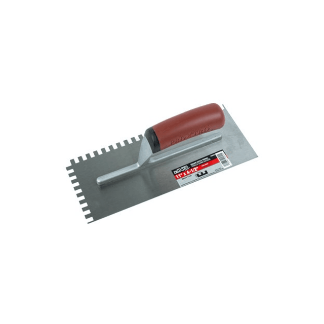 Trowel Notched 11in x 4½in (¼in x 3/8in SQ Notch) Red Handle - Besso Floor & Decor