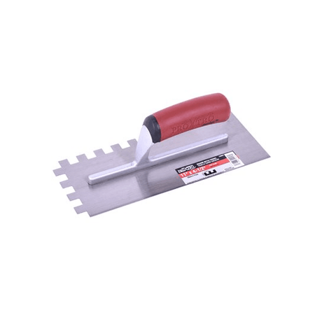 Trowel Notched 11in x 4½in (½in x ½in SQ Notch) Red Handle - Besso Floor & Decor